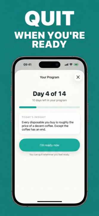 Vapend 14-day insight program screen with a daily insight card